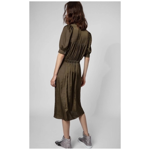 Zadig & Voltaire | Lightweight Satin Wrap Skirt Ralia Midi Dress Bronze | S - Picture 4 of 16